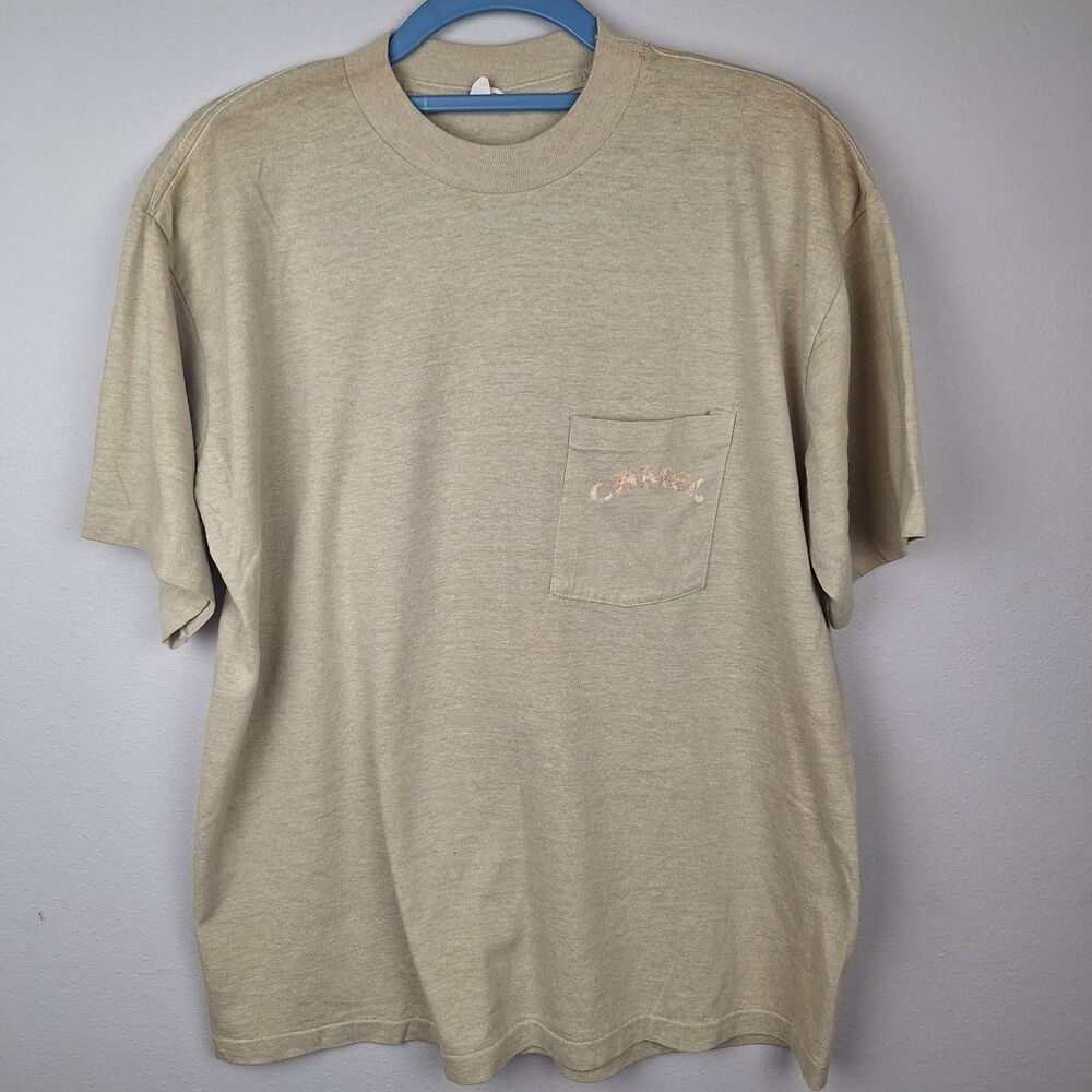 Vintage 1992 Camel Joe Camel Graphic Pocket Beige Cotton Knit Tee Men’s XL